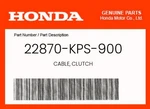 Honda Genuine Cable, Clutch 22870-KPS-900. Fixed Price $29.04.