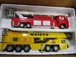 Maisto 655-1360 1:64 Die-cast Yellow Crane & Red Fire Engine W/bucket Set. Fixed Price $56.95.